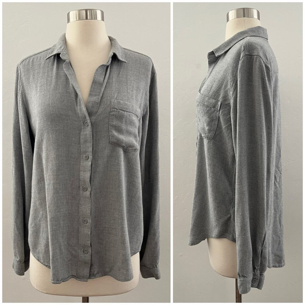 Cloth & Stone Blouse Medium Gray Button Up Long Sleeve Neutral Minimalist Office